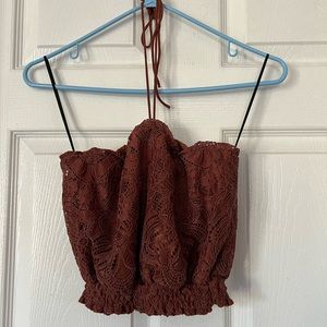 Brown crop halter top